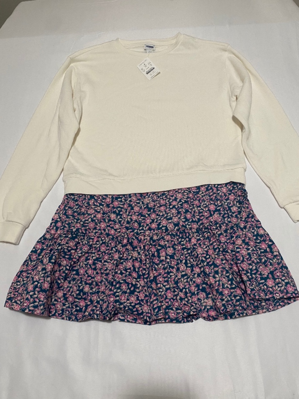 NWT Crewcuts Girls Size 10 Mixed Media Sweatshirt Dress Floral Tiered Ruffle